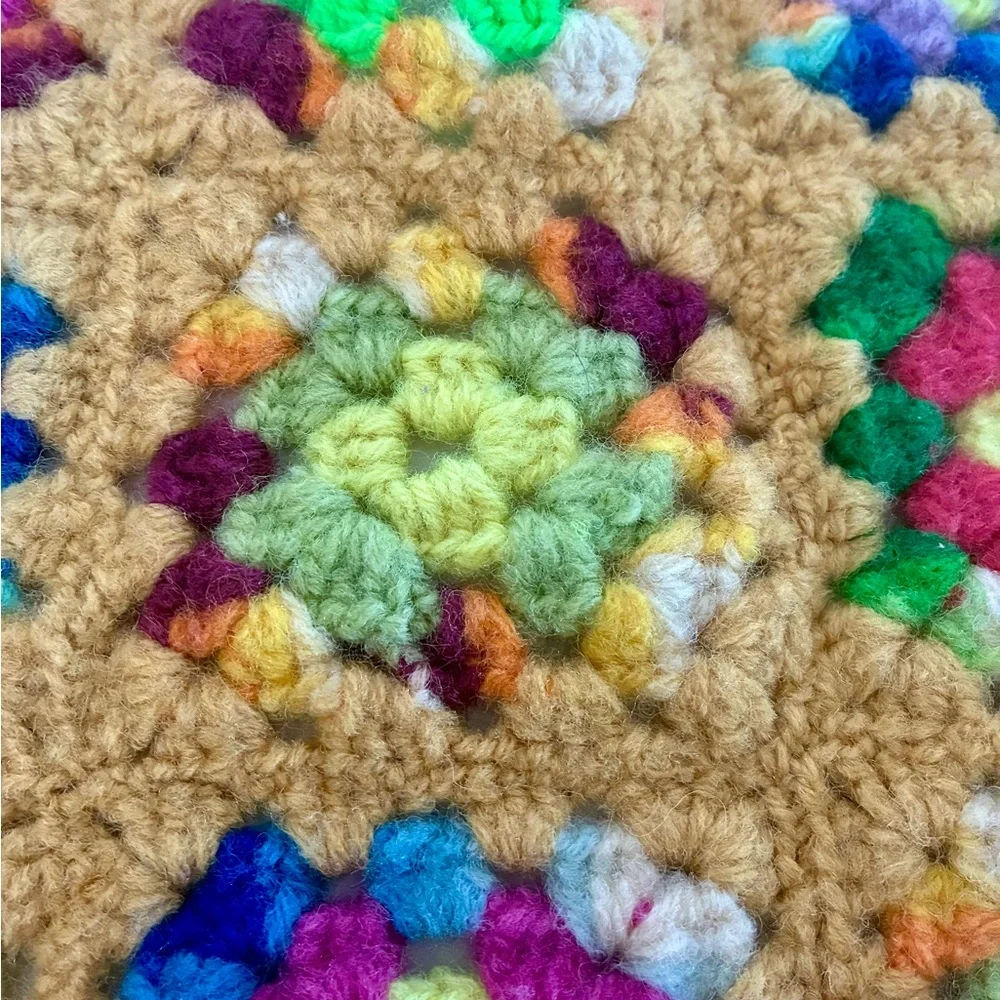 Retro Vintage Crochet Granny Square Placemat 21 inches X 13.5 inches